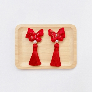 Girl Hair Clip Butterfly Tassel CNY Pair (GHP6386)